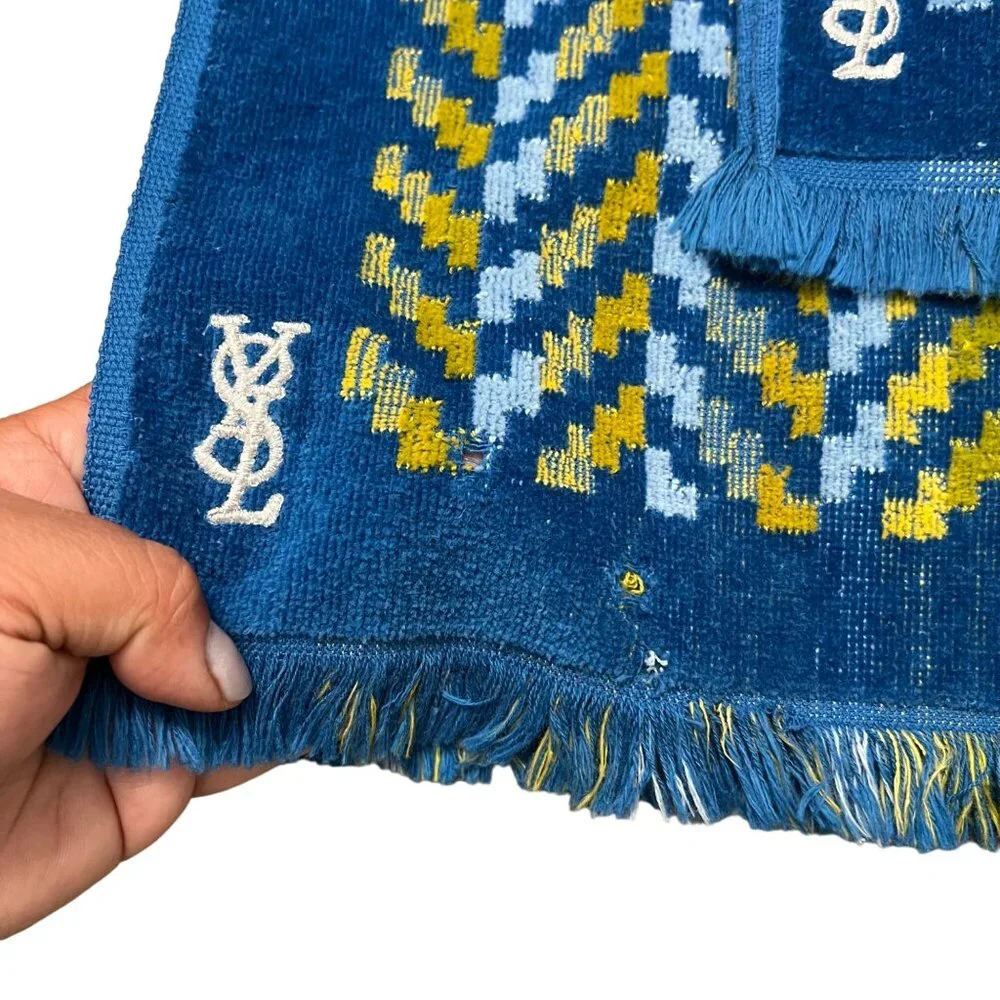 VTG YSL Yves Saint Laurent Blue Retro MCM Terrycloth Fieldcrest 3 Pc Towel Set